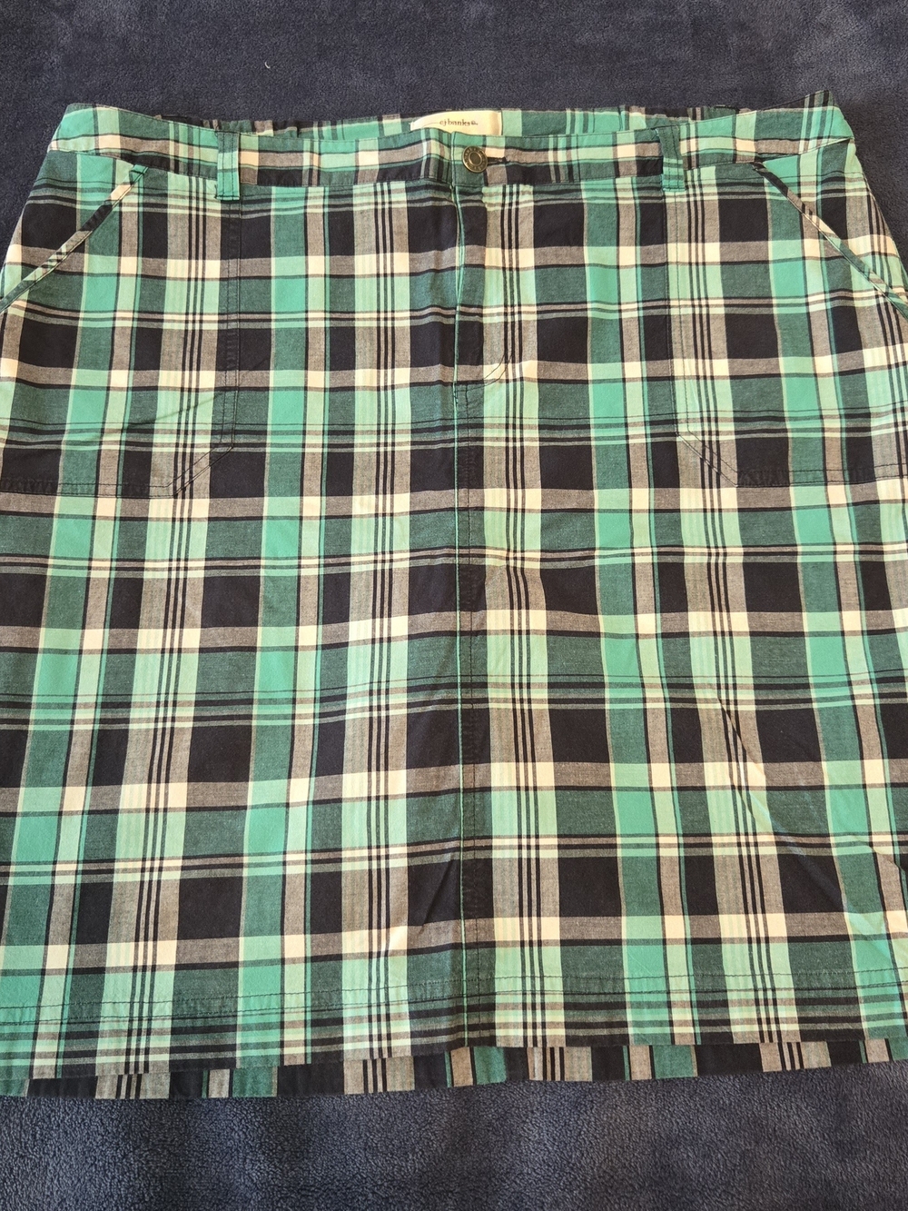 CJ Banks Teal, Black & White Plaid Skirt With Layering Shorts